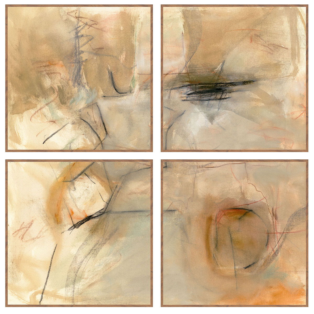 Ochre II - Painting 48' x 48' By Buddy Whitlock (Set of 4) - Walnut