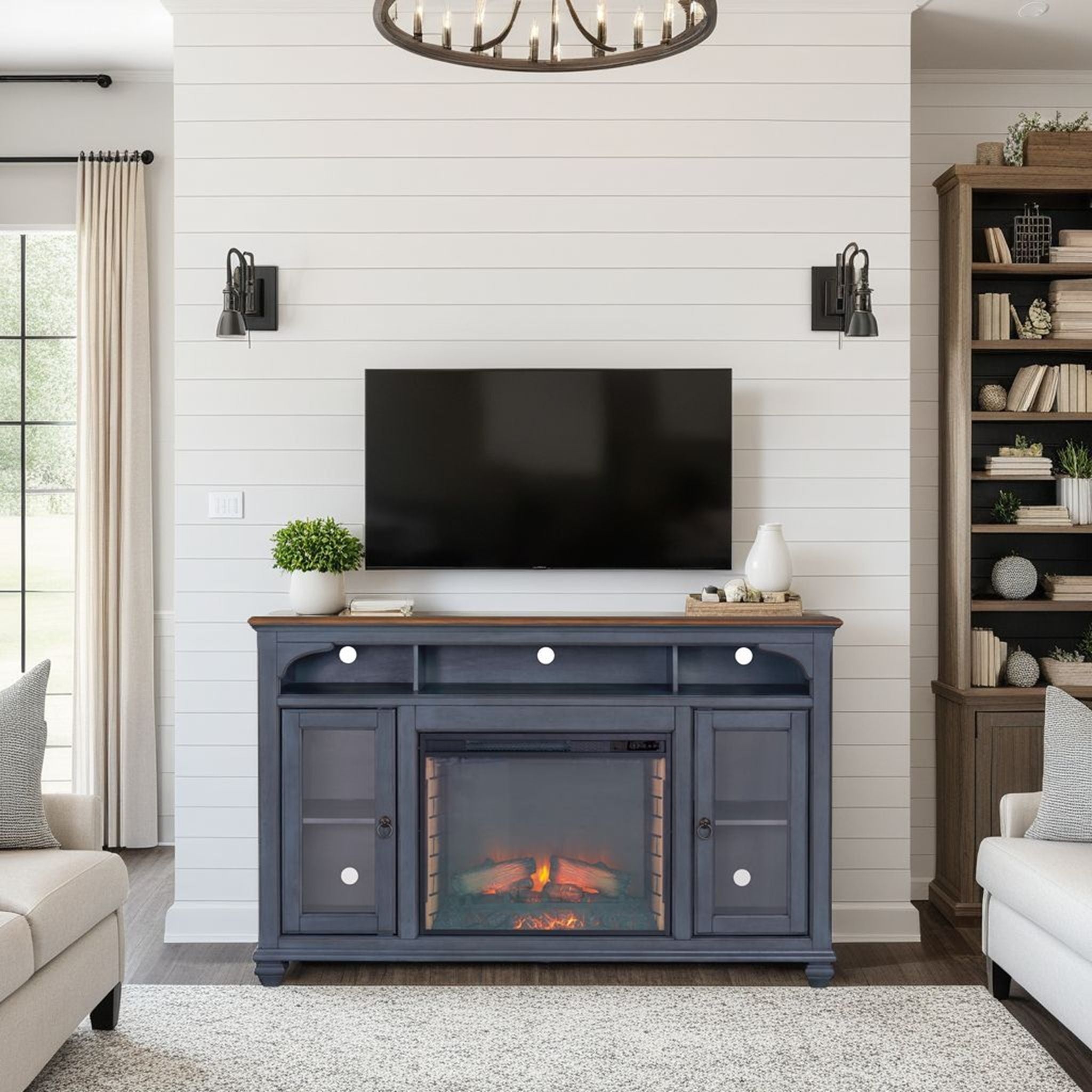 Americana - 66 In Fireplace TV Stand For TVs Up To 80" - Blue