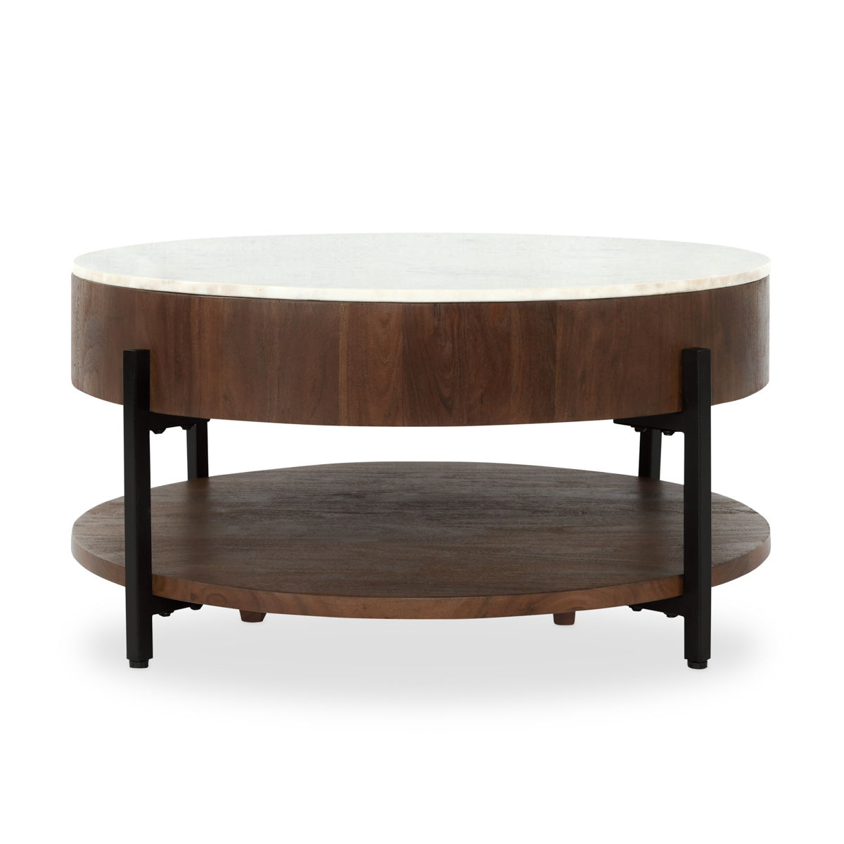 Lorna - Marble/Acacia Wood 38" Round Coffee Table - Dark Brown