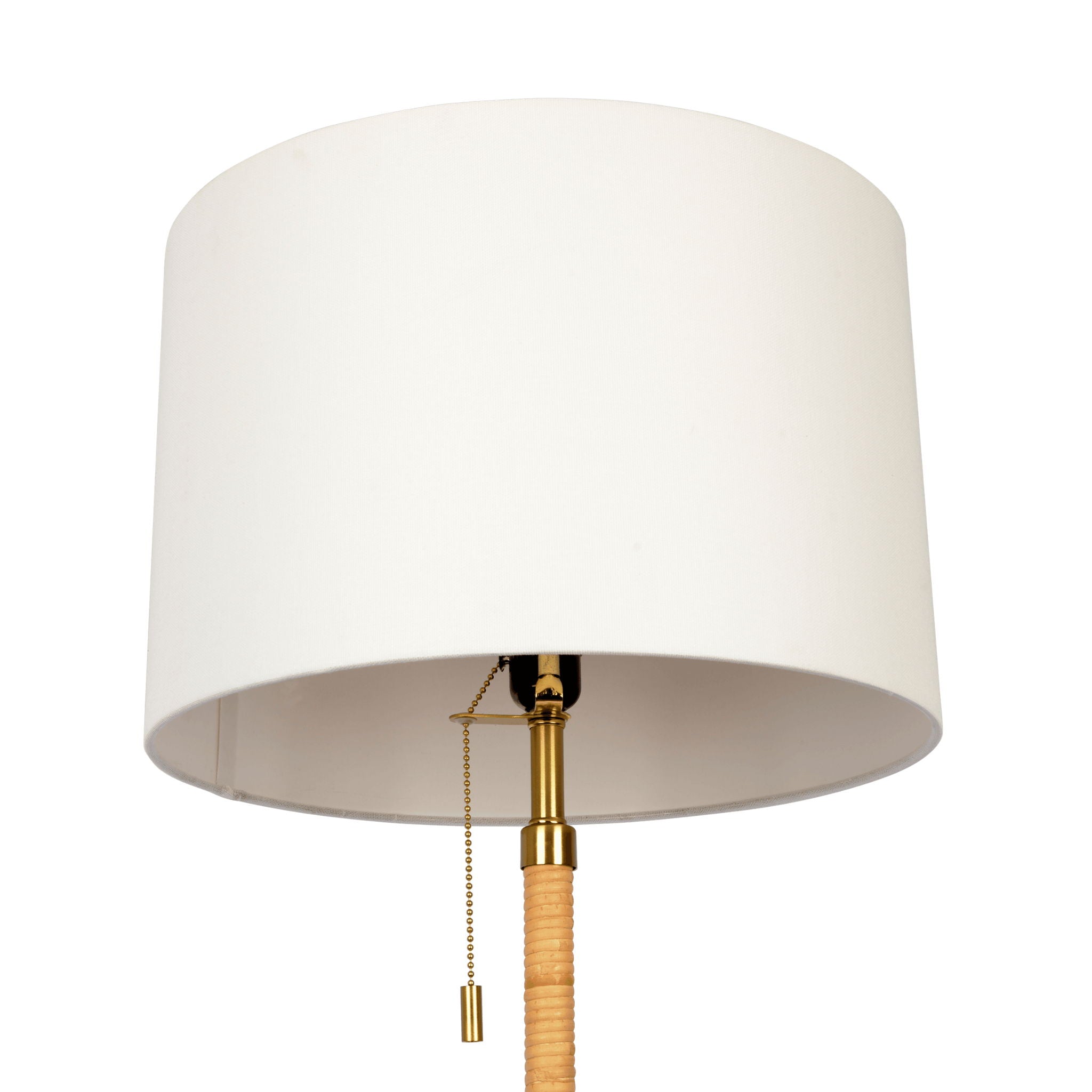 Stellar - Linen Shade Floor Lamp - Gold / Natural Wood / Rattan / White
