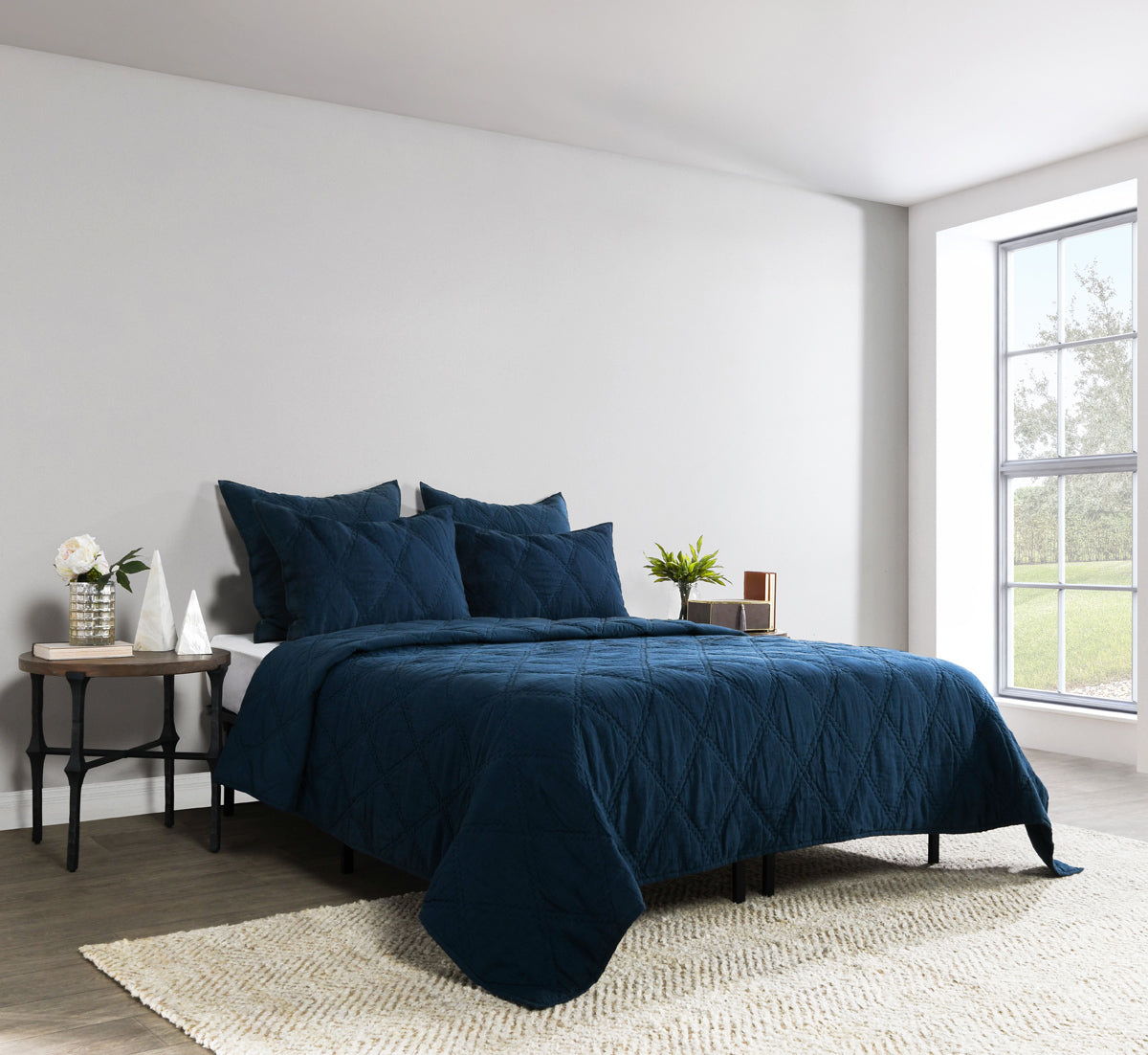 Caleb - Hand Stitched King Quilt - Midnight Blue