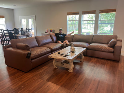 Emilia Modular Leather Sectional styled in a customer living room