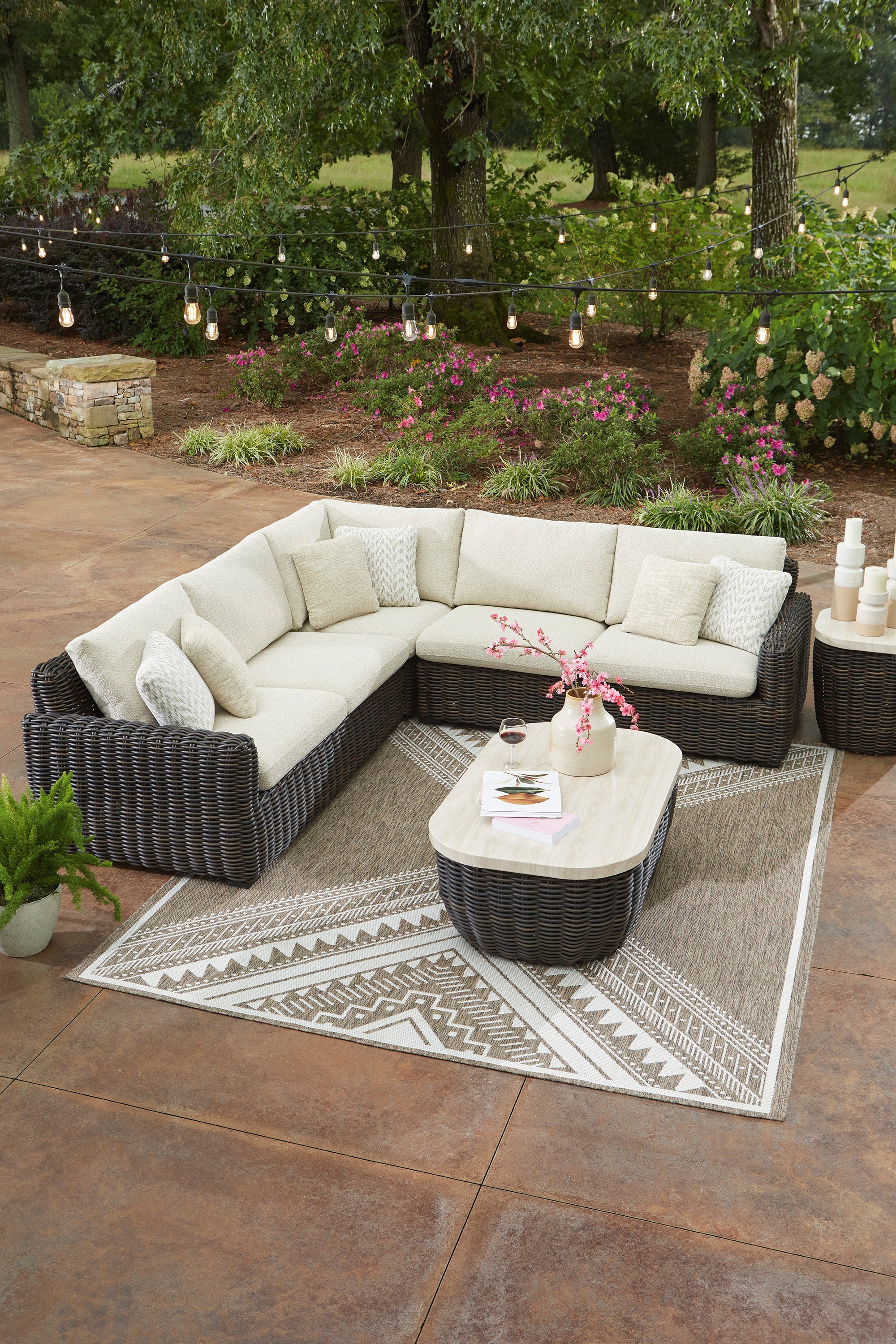 Kimora Beige And Dark Brown Performance Fabric Outdoor Modular Sectional