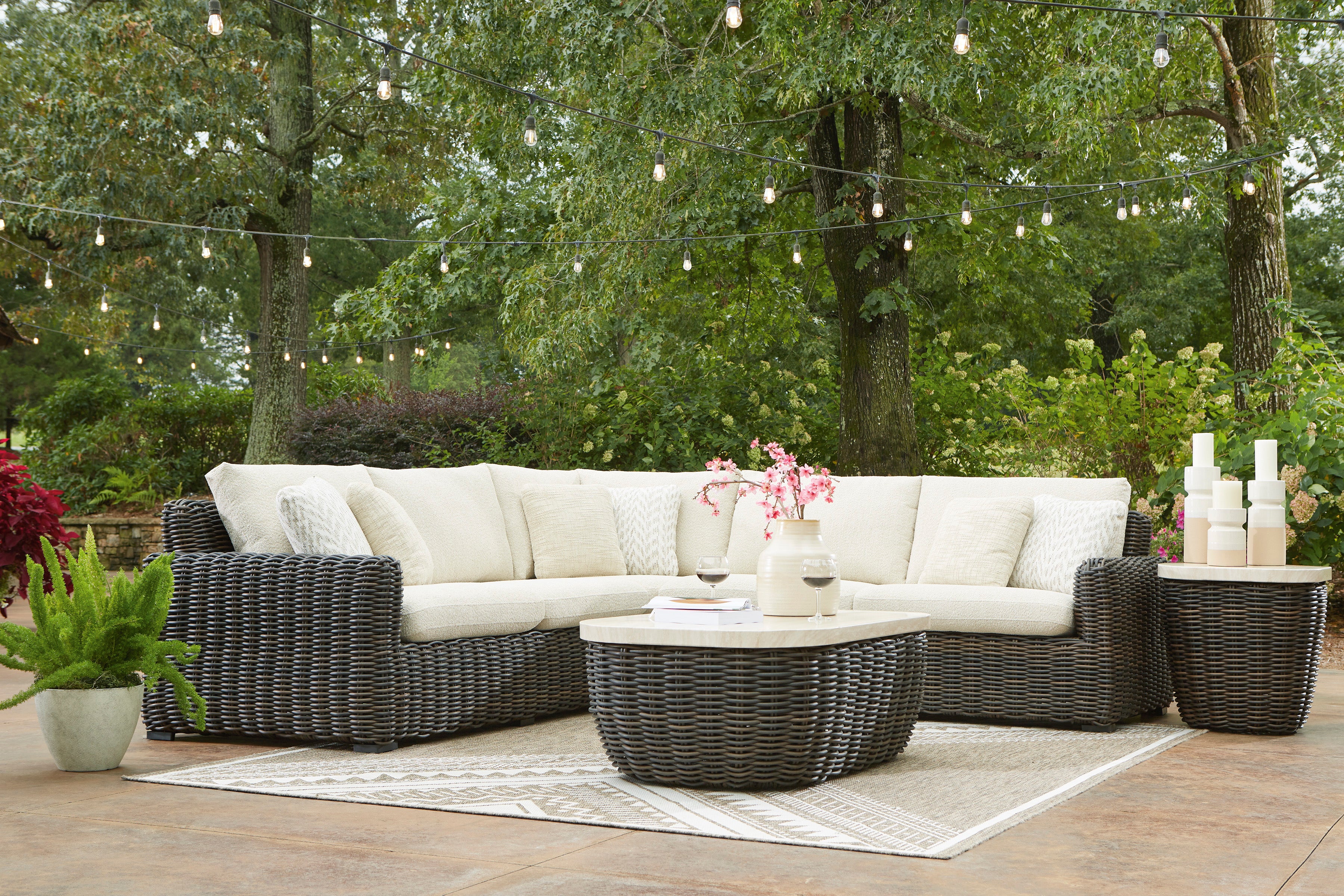 Kimora Beige And Dark Brown Performance Fabric Outdoor Modular Sectional