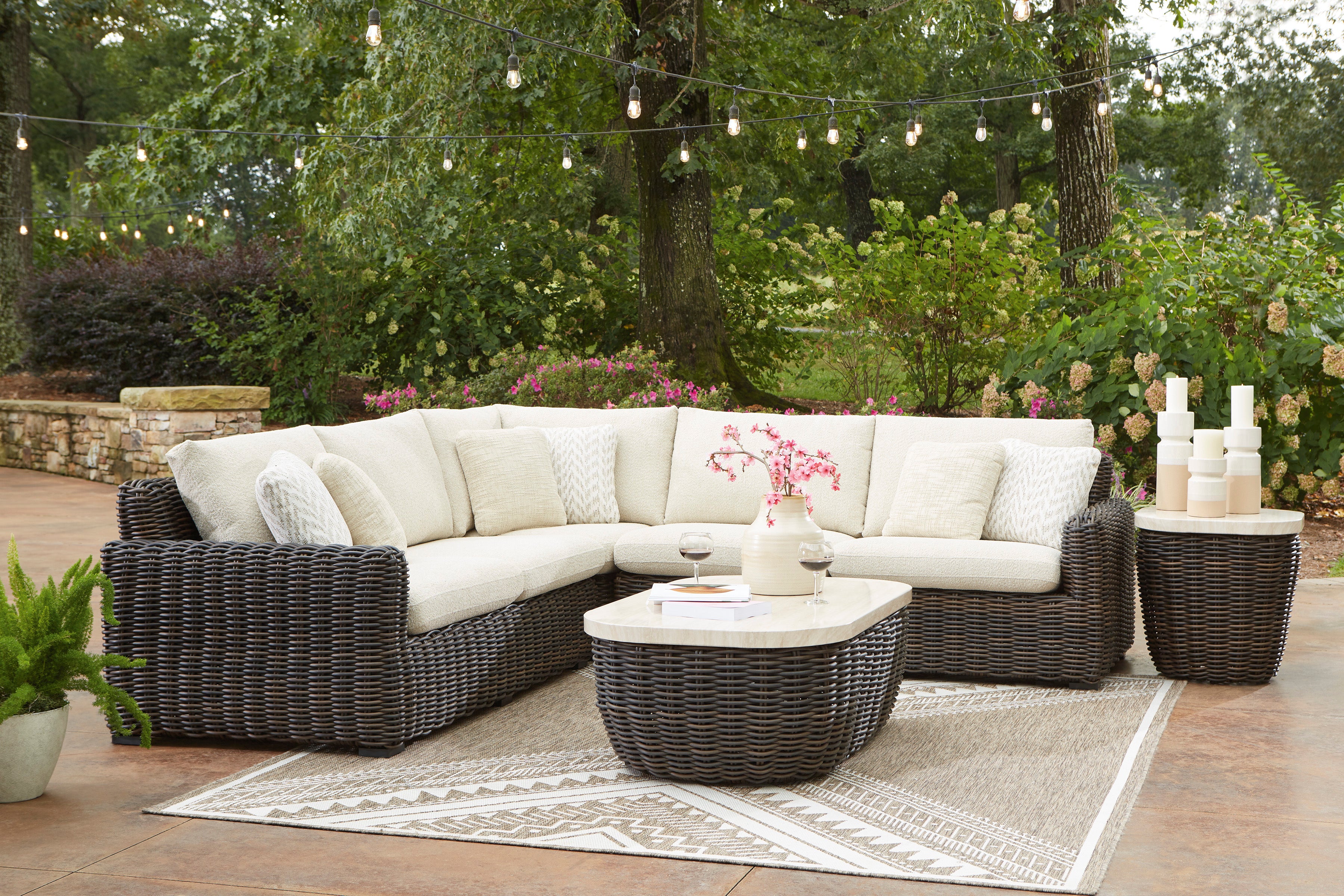 Kimora Beige And Dark Brown Performance Fabric Outdoor Modular Sectional