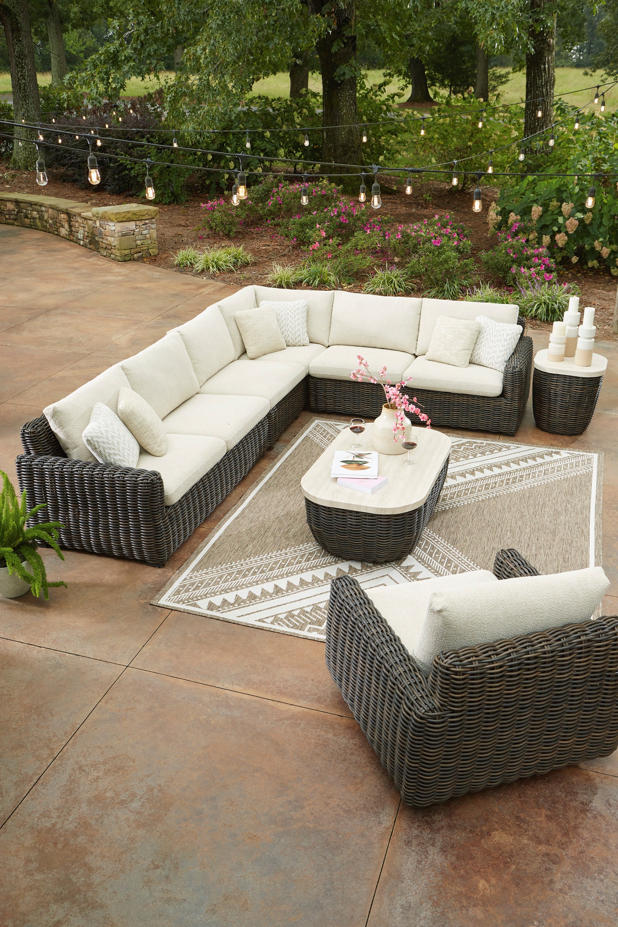 Kimora Beige And Dark Brown Performance Fabric Outdoor Modular Sectional