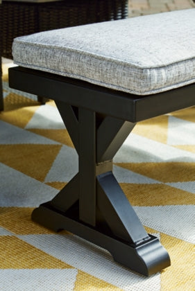 Beachcroft Black & Light Gray Outdoor Bench with Nuvella Performance Fabric