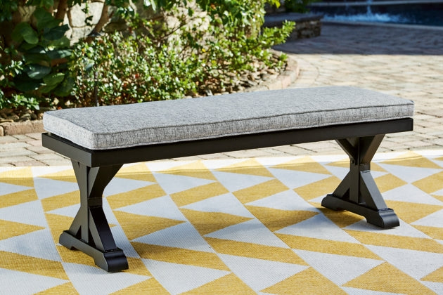 Beachcroft Black & Light Gray Outdoor Bench with Nuvella Performance Fabric