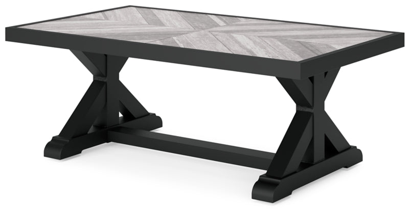 Beachcroft Black & Light Gray Outdoor Rectangular Cocktail Table
