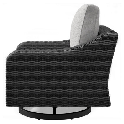 Beachcroft Black & Light Gray Outdoor Swivel Lounge Chair with Nuvella Performance Fabric