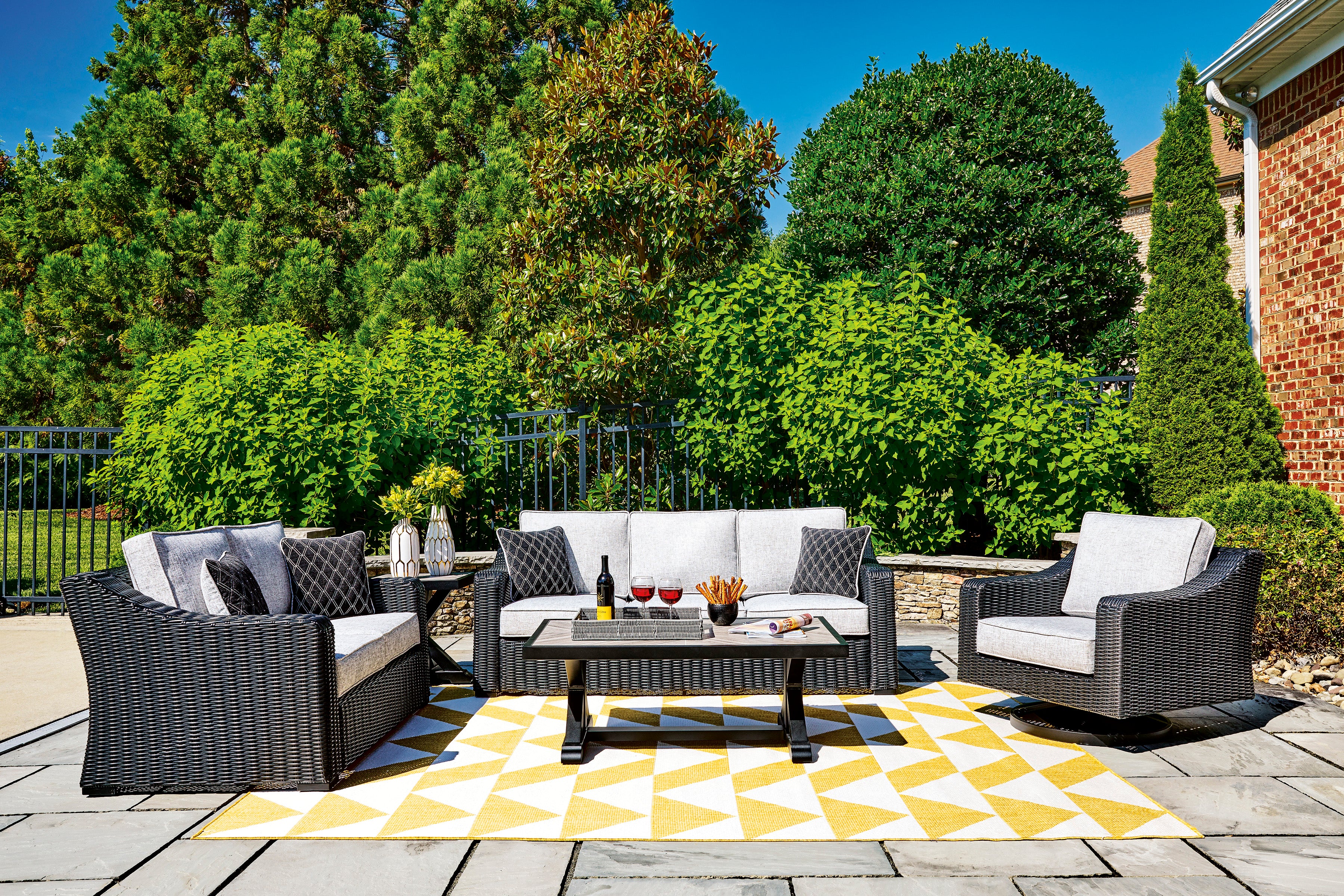 Beachcroft Black & Light Gray Modular Outdoor Sectional with Nuvella Performance Fabric
