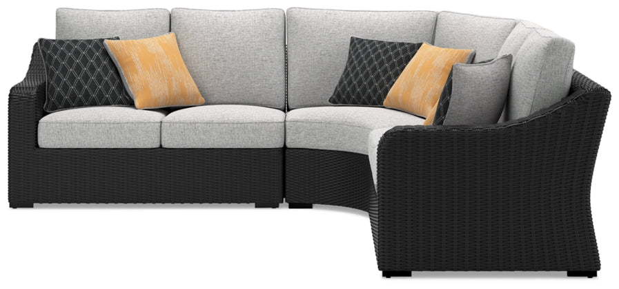 Beachcroft Black & Light Gray Modular Outdoor Sectional with Nuvella Performance Fabric