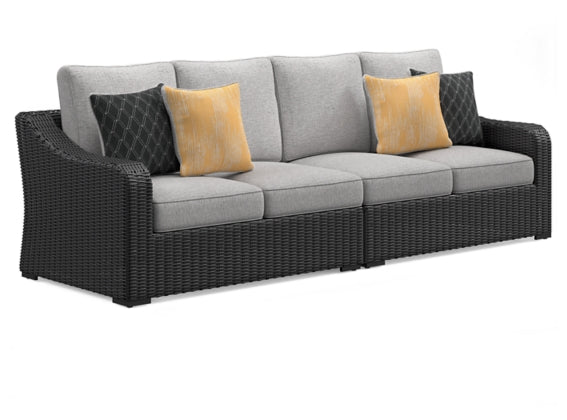 Beachcroft Black & Light Gray Modular Outdoor Sectional with Nuvella Performance Fabric