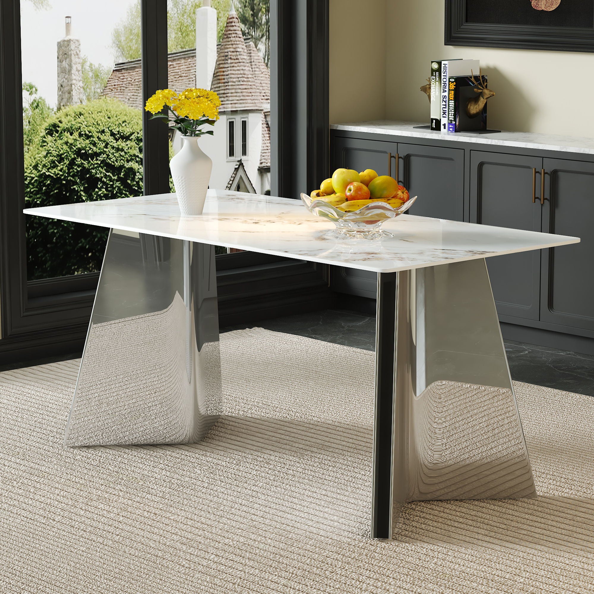 Luxurious Dining Table With Stainless Steel Butterfly Legs, Scratch & Heat Resistant