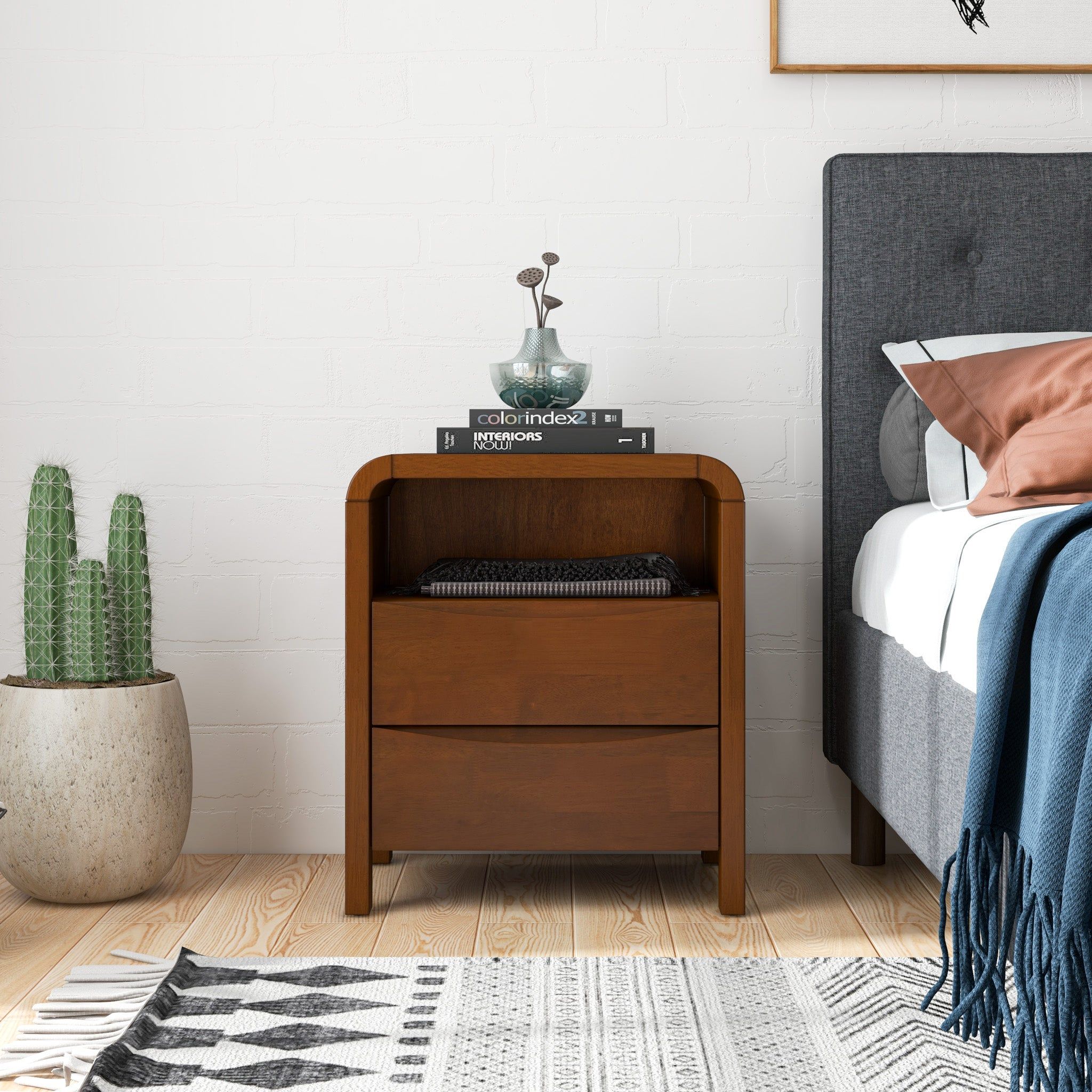 Lionel - Mid-Century Modern Nightstand 2 Drawer - Brown