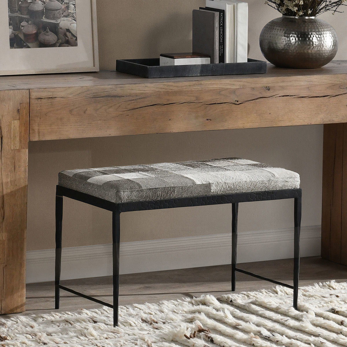 Achen - Hide Bench - Select Living Furniture - Upholstered Benches - Classic Home - 53002017 - Ivory - Achen - Hide Bench -
