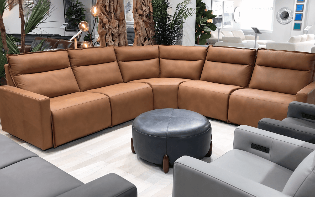 Adell 5-Piece Power Reclining Leather Sectional - Select Living Furniture - Sectional - Leather Italia USA - LIU-4111-EH3308ALC-014273LV-SEC - Saddle -5 Piece Sectional - lifestyle -