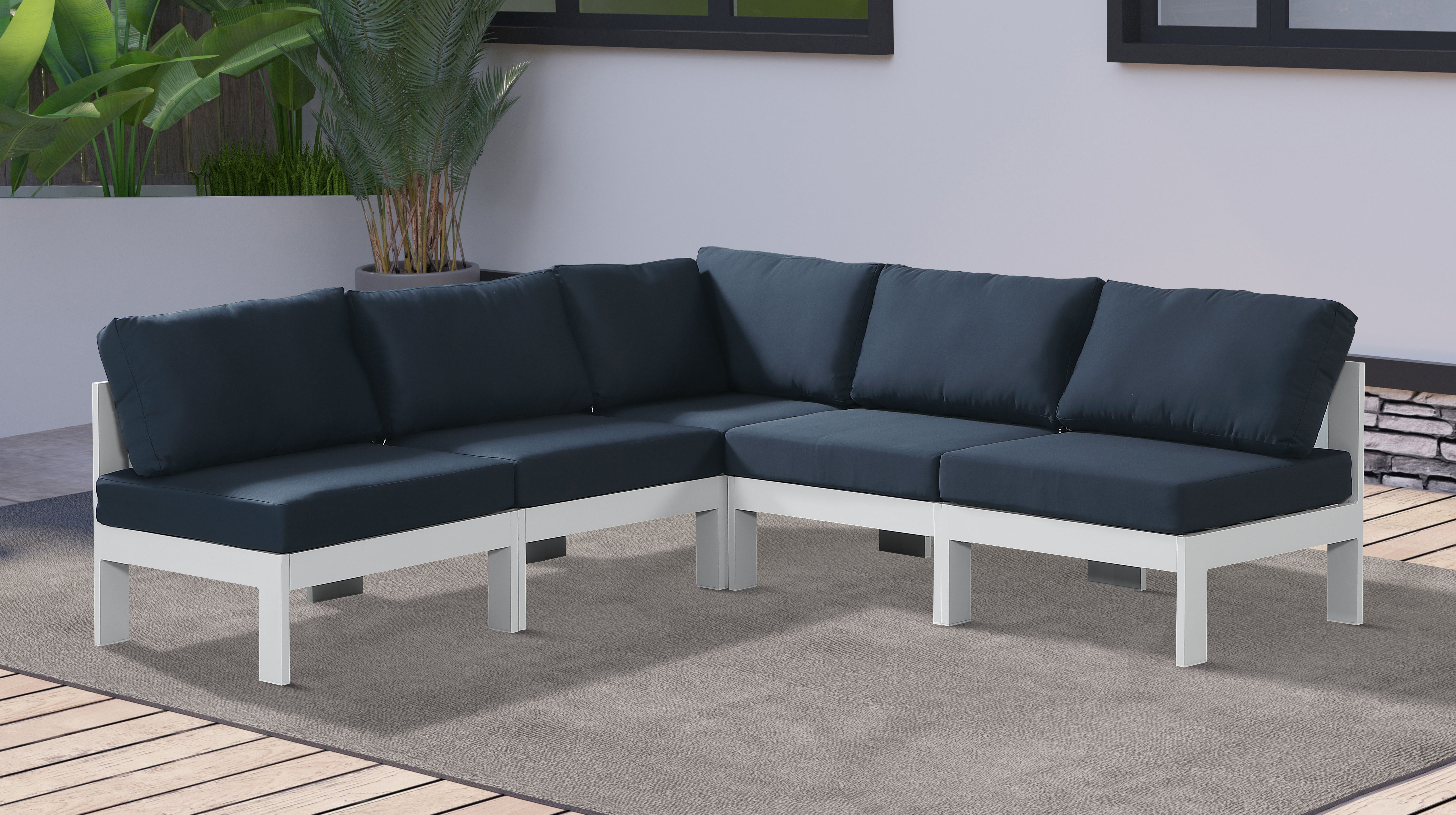 Nizuc - Outdoor Patio Modular Sectional 5 Piece - Navy - Fabric - Modern & Contemporary