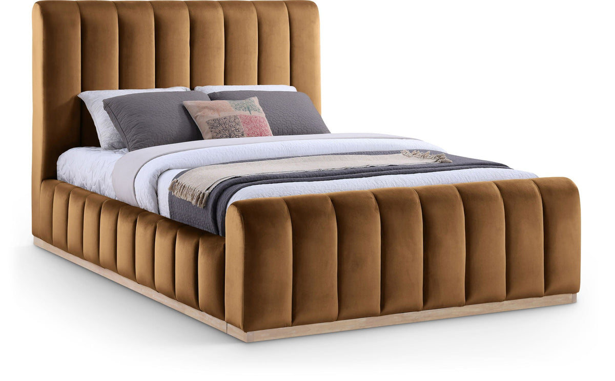 Amara - Velvet Bed - Select Living Furniture - Upholstered Beds - Meridian Furniture - AmaraSaddle-Q - Light Brown -Queen - Amara - Velvet Bed -