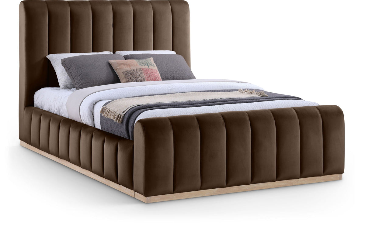 Amara - Velvet Bed - Select Living Furniture - Upholstered Beds - Meridian Furniture - AmaraBrown-Q - Dark Brown -Queen - Amara - Velvet Bed -
