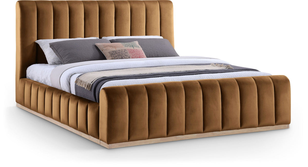 Amara - Velvet Bed - Select Living Furniture - Upholstered Beds - Meridian Furniture - AmaraSaddle-K - Light Brown -King - Amara - Velvet Bed -