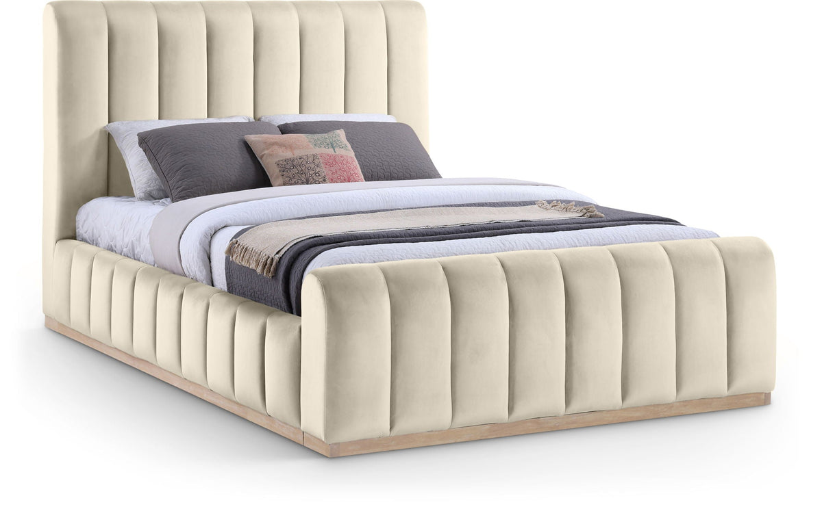Amara - Velvet Bed - Select Living Furniture - Upholstered Beds - Meridian Furniture - AmaraCream-Q - Beige -Queen - Amara - Velvet Bed -