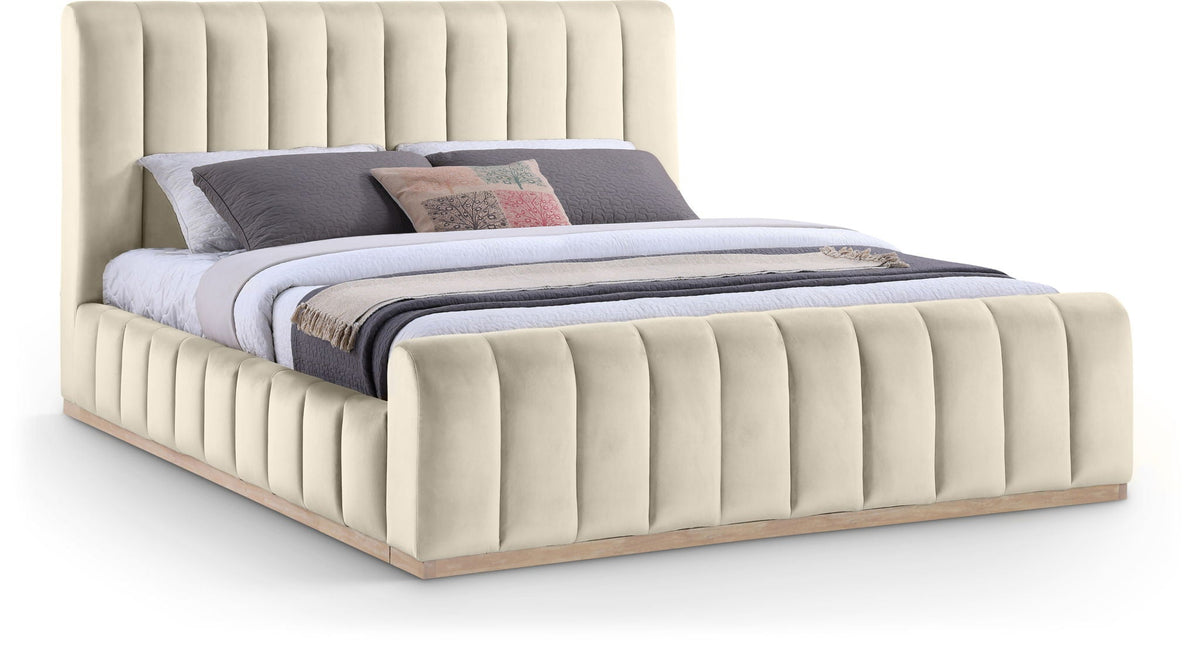 Amara - Velvet Bed - Select Living Furniture - Upholstered Beds - Meridian Furniture - AmaraCream-K - Beige -King - Amara - Velvet Bed -