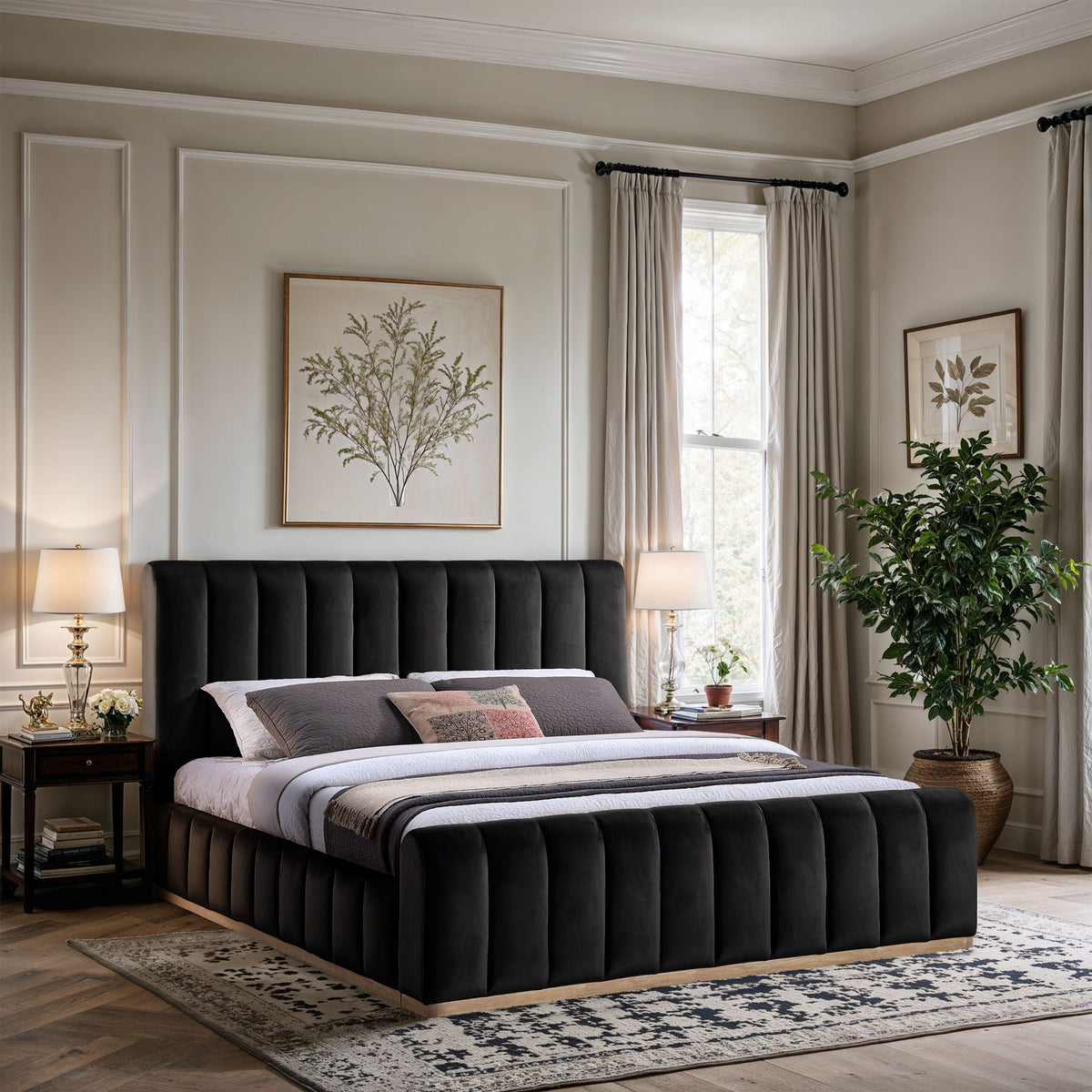 Amara - Velvet Bed - Select Living Furniture - Upholstered Beds - Meridian Furniture - AmaraBlack-Q - Black -Queen - Amara - Velvet Bed -
