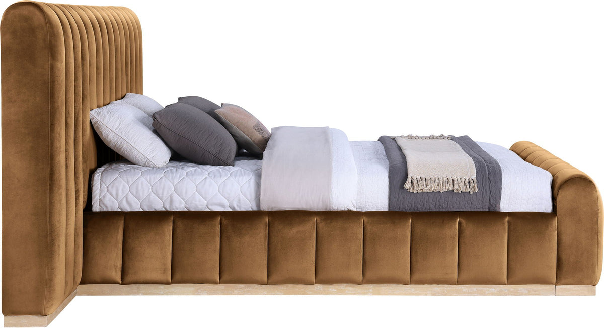 Amara - Velvet Upholstered Bed - Select Living Furniture - Upholstered Beds - Meridian Furniture - AmaraSaddle-Q117 - Light Brown -Queen - Amara - Velvet Upholstered Bed -