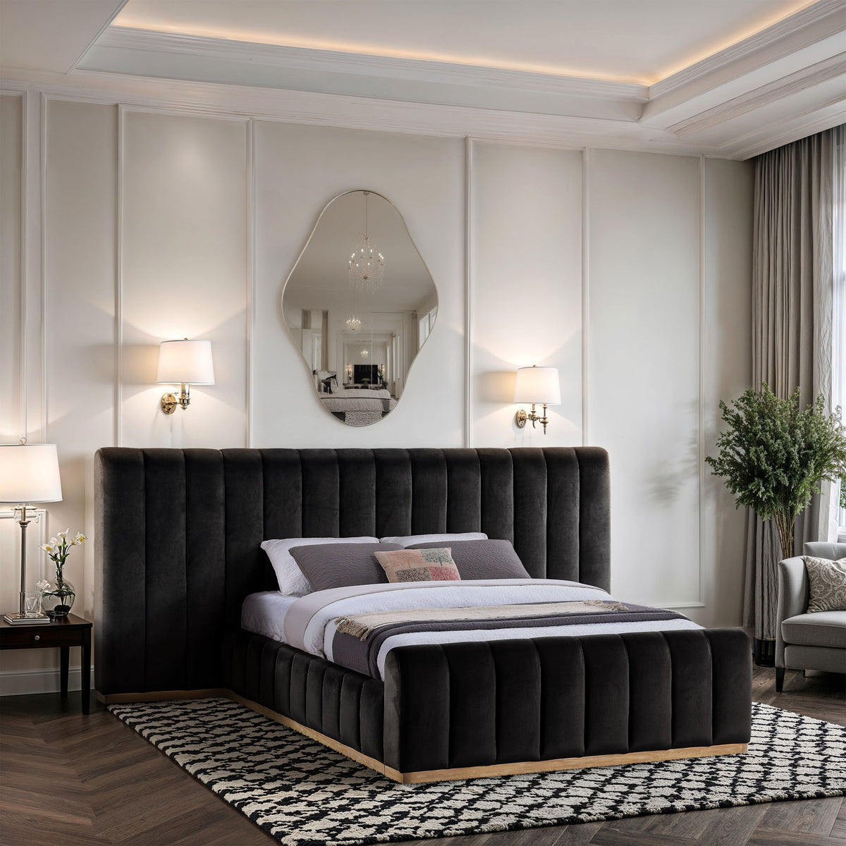 Amara - Velvet Upholstered Bed - Select Living Furniture - Upholstered Beds - Meridian Furniture - AmaraSaddle-Q117 - Light Brown -Queen - Amara - Velvet Upholstered Bed -