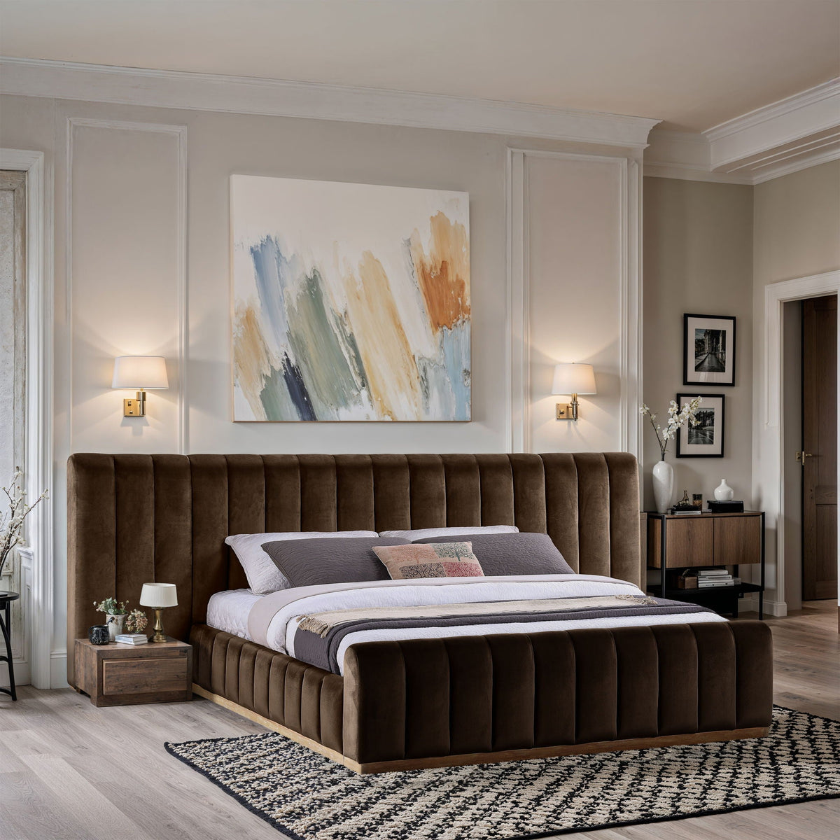 Amara - Velvet Upholstered Bed - Select Living Furniture - Upholstered Beds - Meridian Furniture - AmaraSaddle-Q117 - Light Brown -Queen - Amara - Velvet Upholstered Bed -