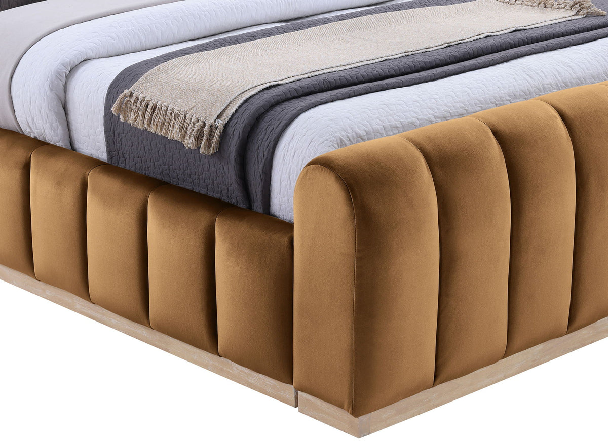Amara - Velvet Upholstered Bed - Select Living Furniture - Upholstered Beds - Meridian Furniture - AmaraSaddle-Q117 - Light Brown -Queen - Amara - Velvet Upholstered Bed -