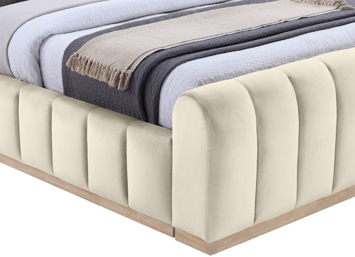Amara - Velvet Upholstered Bed - Select Living Furniture - Upholstered Beds - Meridian Furniture - AmaraSaddle-Q117 - Light Brown -Queen - Amara - Velvet Upholstered Bed -