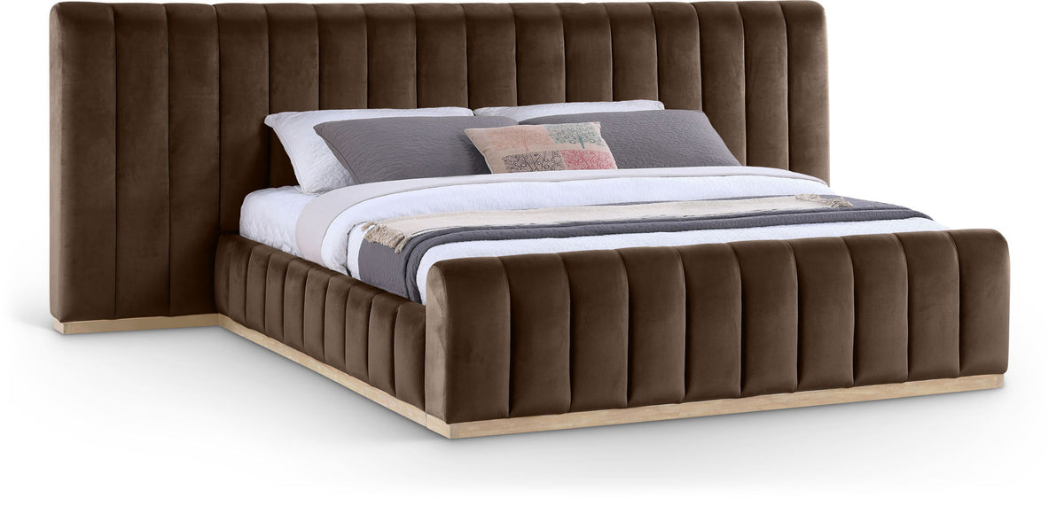 Amara - Velvet Upholstered Bed - Select Living Furniture - Upholstered Beds - Meridian Furniture - AmaraBrown-K133 - Dark Brown -King - Amara - Velvet Upholstered Bed -