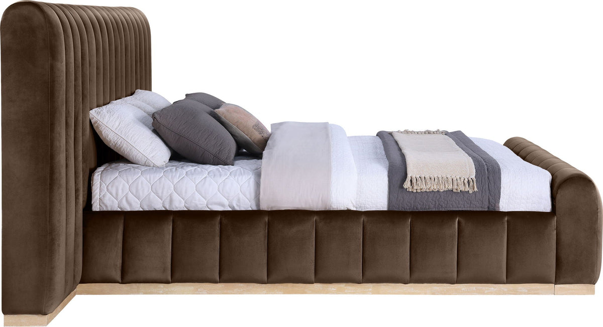 Amara - Velvet Upholstered Bed - Select Living Furniture - Upholstered Beds - Meridian Furniture - AmaraSaddle-Q117 - Light Brown -Queen - Amara - Velvet Upholstered Bed -