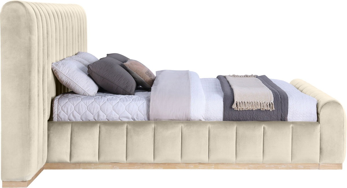 Amara - Velvet Upholstered Bed - Select Living Furniture - Upholstered Beds - Meridian Furniture - AmaraSaddle-Q117 - Light Brown -Queen - Amara - Velvet Upholstered Bed -