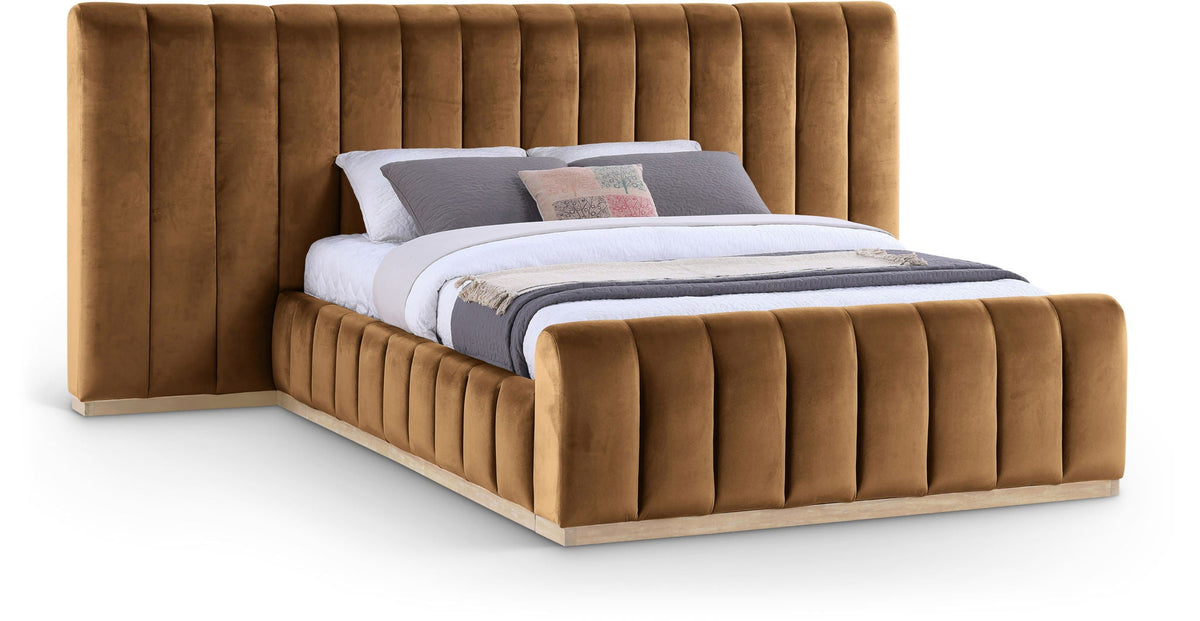Amara - Velvet Upholstered Bed - Select Living Furniture - Upholstered Beds - Meridian Furniture - AmaraSaddle-Q117 - Light Brown -Queen - Amara - Velvet Upholstered Bed -