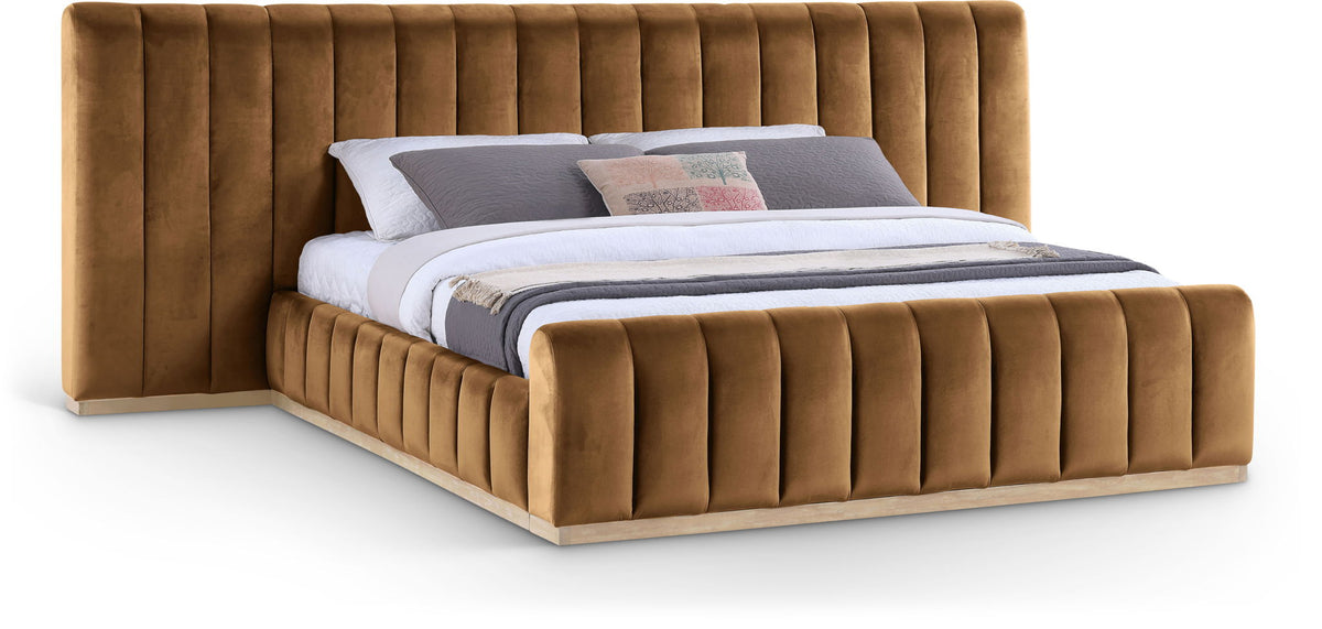 Amara - Velvet Upholstered Bed - Select Living Furniture - Upholstered Beds - Meridian Furniture - AmaraSaddle-K133 - Light Brown -King - Amara - Velvet Upholstered Bed -