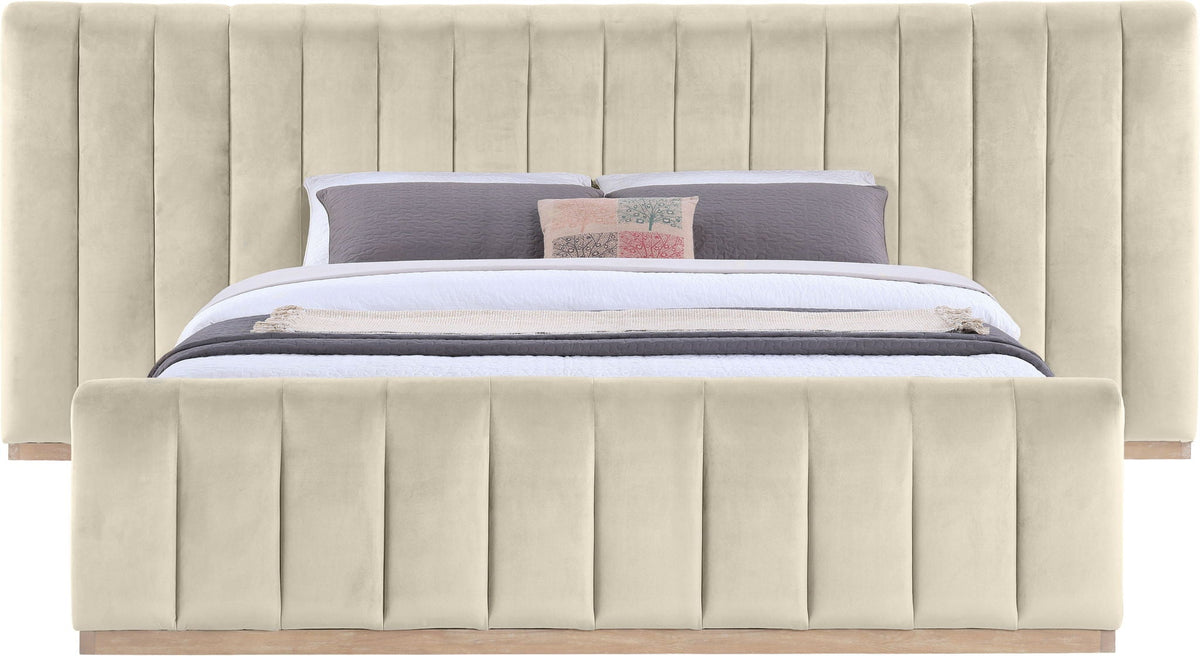 Amara - Velvet Upholstered Bed - Select Living Furniture - Upholstered Beds - Meridian Furniture - AmaraSaddle-Q117 - Light Brown -Queen - Amara - Velvet Upholstered Bed -