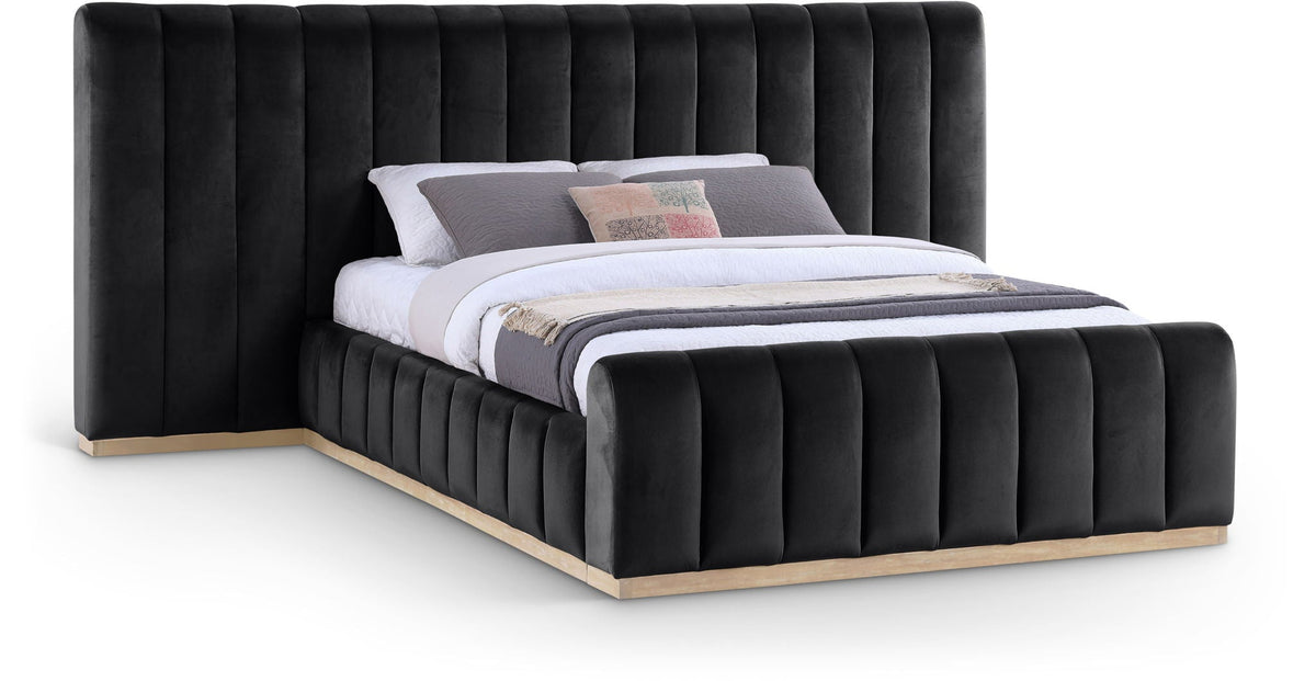 Amara - Velvet Upholstered Bed - Select Living Furniture - Upholstered Beds - Meridian Furniture - AmaraBlack-Q117 - Black -Queen - Amara - Velvet Upholstered Bed -