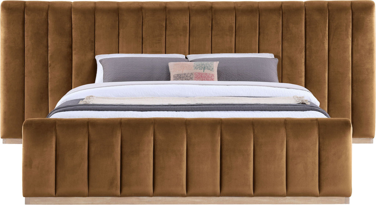 Amara - Velvet Upholstered Bed - Select Living Furniture - Upholstered Beds - Meridian Furniture - AmaraSaddle-Q117 - Light Brown -Queen - Amara - Velvet Upholstered Bed -