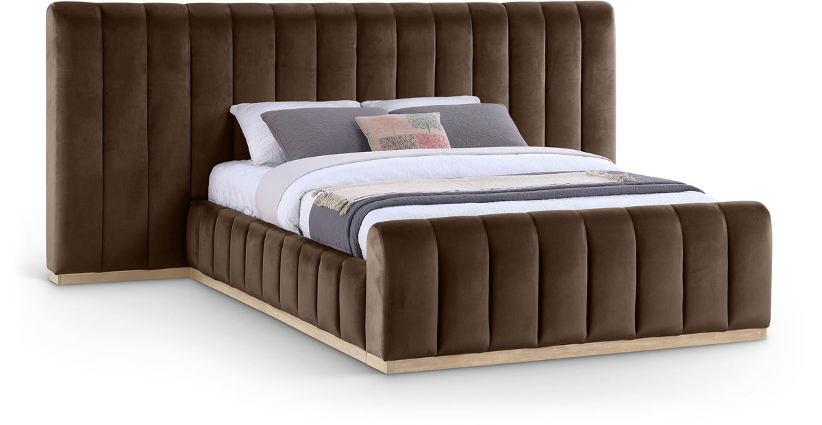 Amara - Velvet Upholstered Bed - Select Living Furniture - Upholstered Beds - Meridian Furniture - AmaraBrown-Q117 - Dark Brown -Queen - Amara - Velvet Upholstered Bed -