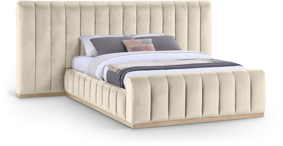 Amara - Velvet Upholstered Bed - Select Living Furniture - Upholstered Beds - Meridian Furniture - AmaraCream-Q117 - Beige -Queen - Amara - Velvet Upholstered Bed -