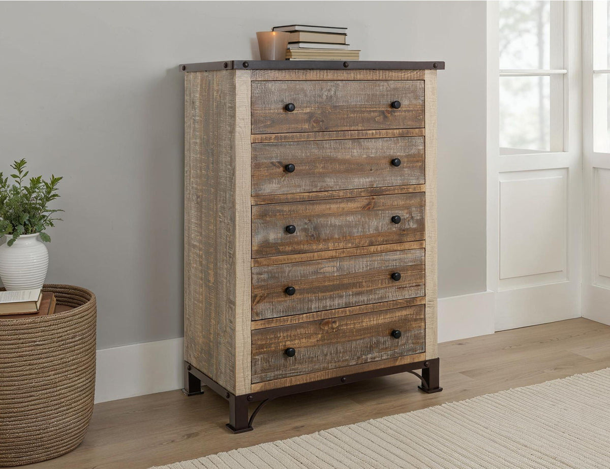 Antique - Drawer Chest - Select Living Furniture - Accent Chests - IFD Group - IFD966CHEST - Light Brown -5 Drawers - Antique - Drawer Chest -