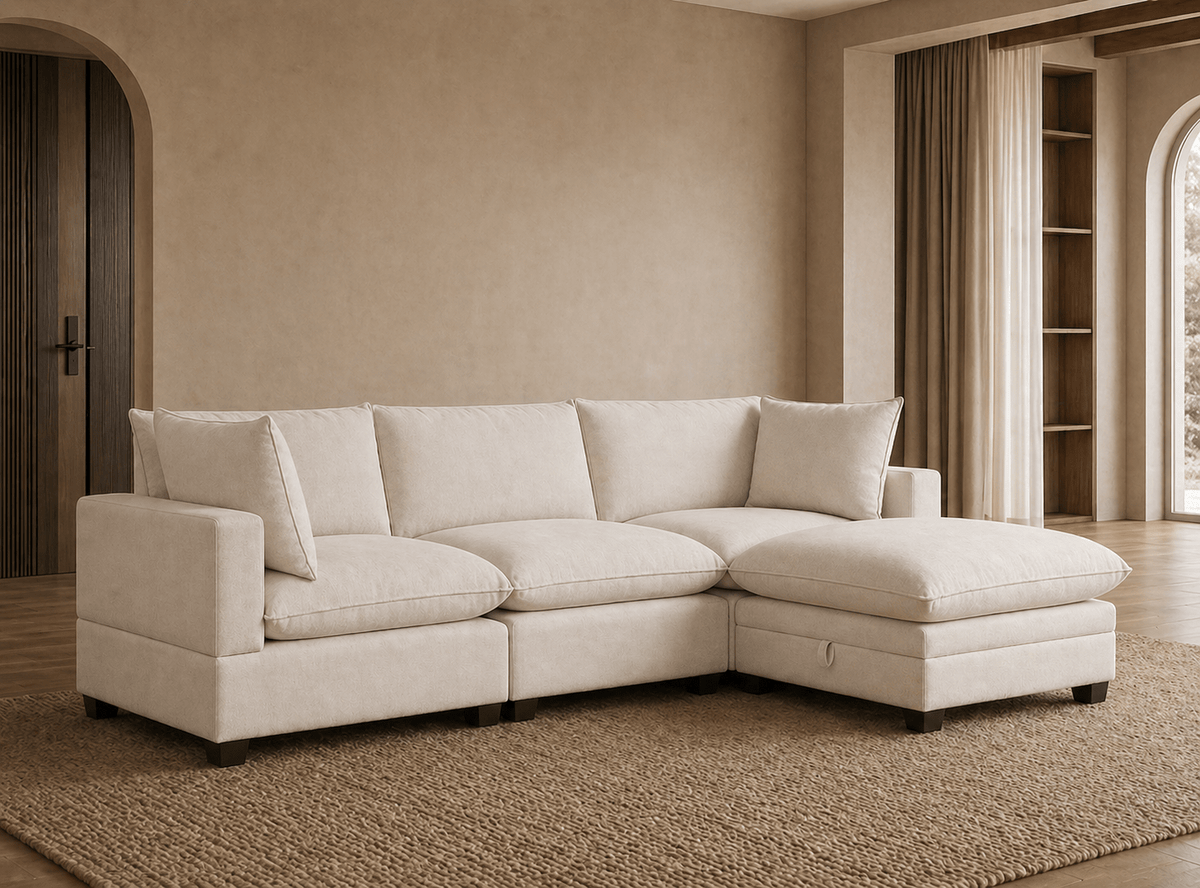 Apollo Sectional - Select Living Furniture - Stationary Sectionals - Happy Homes - APOLLO-SOFA-BPF - Beige Performance Fabric -Sofa + Storage Ottoman - Apollo Sectional -