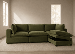 Apollo Sectional - Select Living Furniture - Stationary Sectionals - Happy Homes - APOLLO-SOFA-OV - Olive Velvet -Sofa + Storage Ottoman - Apollo Sectional -