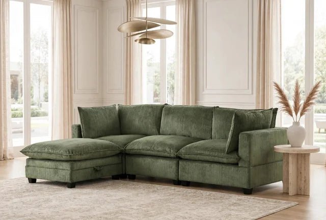 Apollo Sectional - Select Living Furniture - Stationary Sectionals - Happy Homes - APOLLO-SOFA-SC - Sage Corduroy -Sofa + Storage Ottoman - Apollo Sectional -