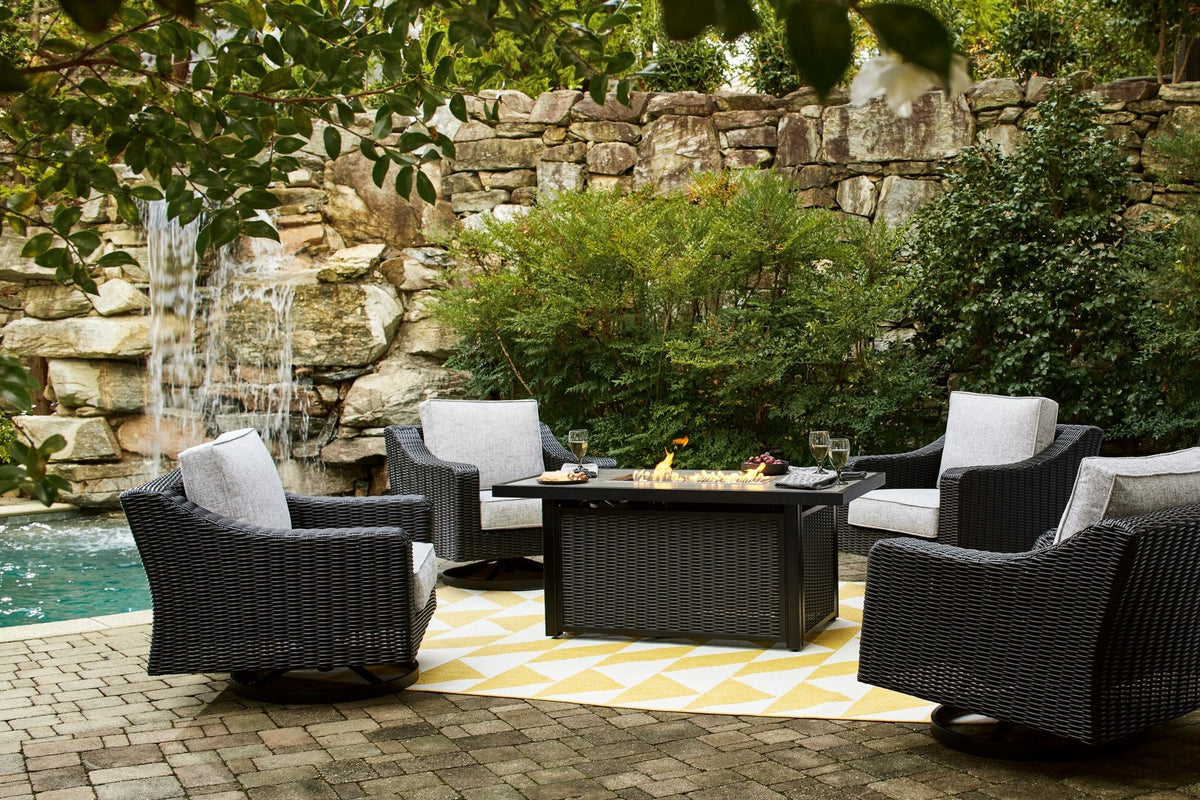 Beachcroft Black & Light Gray Outdoor Swivel Lounge Chair with Nuvella Performance Fabric - Select Living Furniture - Select Living Furniture -  - Midnight Black - Beachcroft Black & Light Gray Outdoor Swivel Lounge Chair with Nuvella Performance Fabric -