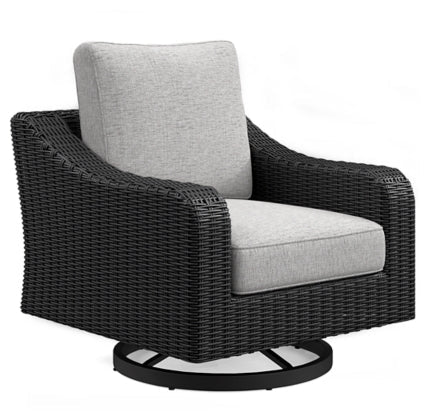 Beachcroft Black & Light Gray Outdoor Swivel Lounge Chair with Nuvella Performance Fabric - Select Living Furniture - Select Living Furniture -  - Midnight Black - Beachcroft Black & Light Gray Outdoor Swivel Lounge Chair with Nuvella Performance Fabric -