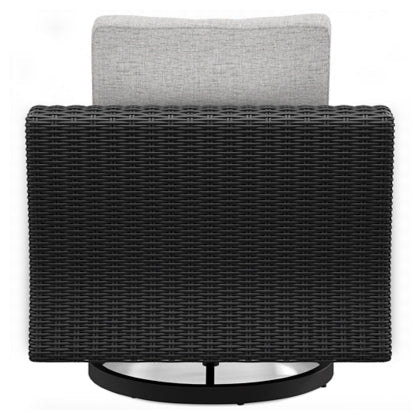 Beachcroft Black & Light Gray Outdoor Swivel Lounge Chair with Nuvella Performance Fabric - Select Living Furniture - Select Living Furniture -  - Midnight Black - Beachcroft Black & Light Gray Outdoor Swivel Lounge Chair with Nuvella Performance Fabric -